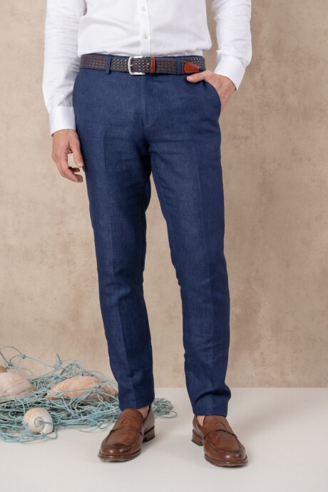 Pantalón de lino Slim Fit Azul