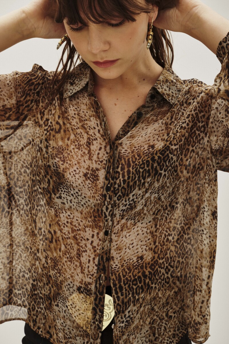Camisa Lina Animal Mini Marron