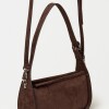 Cartera al hombro Leaf en efecto cuero gamuza Chocolate