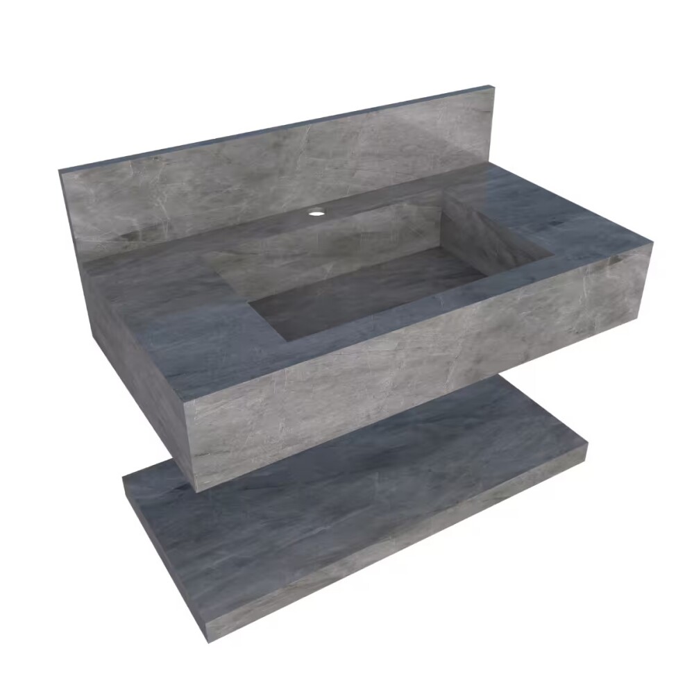 Mueble de baño suspendido de porcelanato gris 84 cm con bacha incorporada y estante flotante Mueble De Baño Suspendido De Porcelanato Gris 84 Cm Con Bacha Incorporada Y Estante Flotante