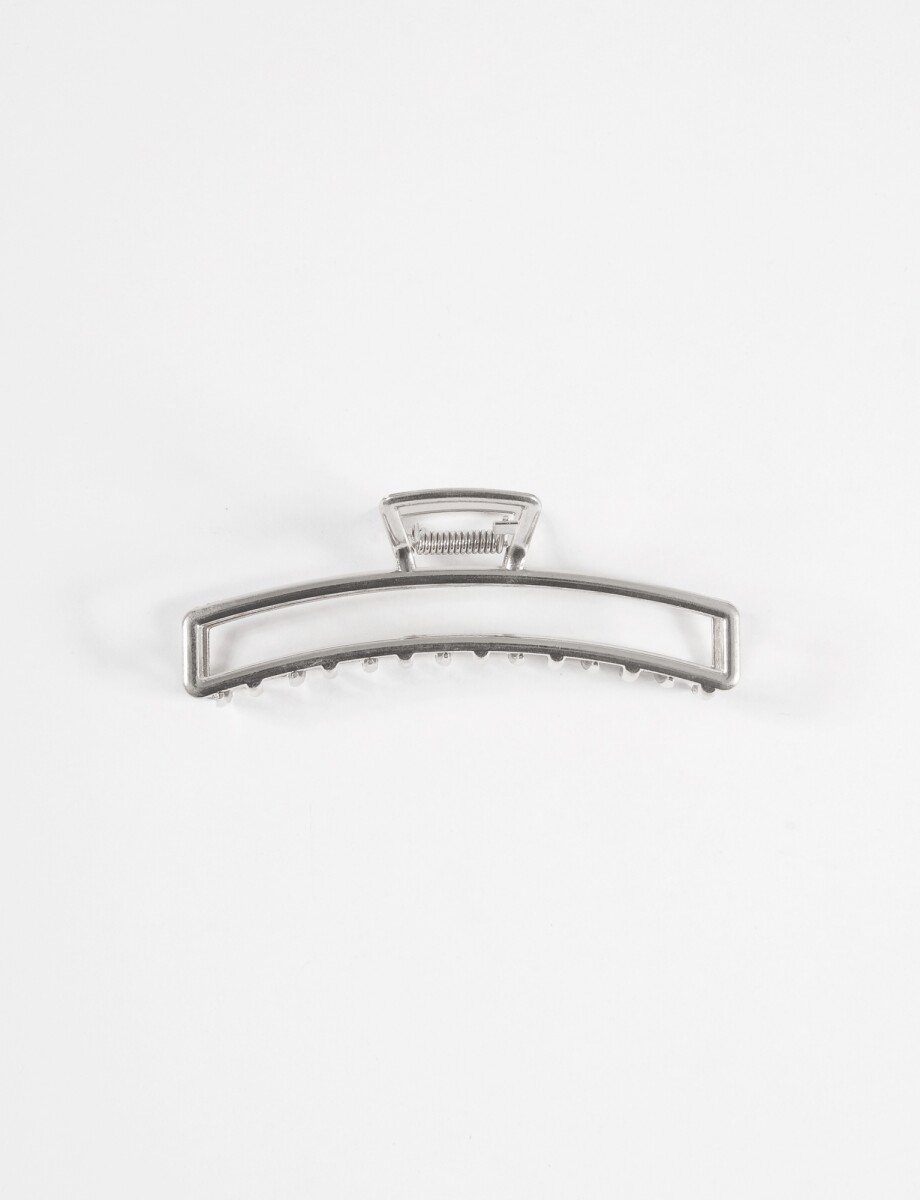 Broche rectangular metálico largo - plateado 