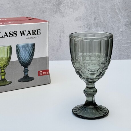 Juego De 6 Copas Vidrio Labrado Negro 300ML Juego De 6 Copas Vidrio Labrado Negro 300ML