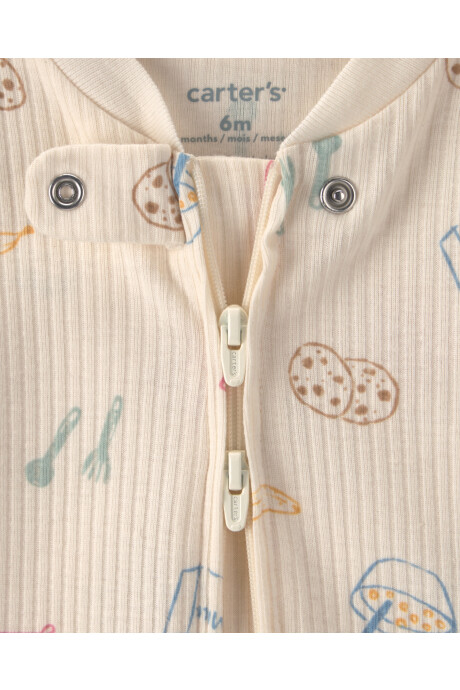 Pijama una pieza de algodón, con pie, crema, diseño desayuno Sin color