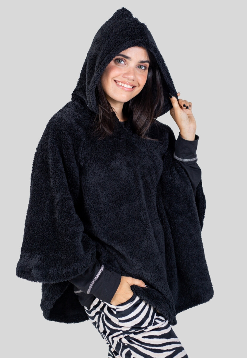 PONCHO CON CAPUCHA - NEGRO 