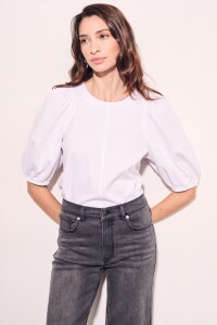 Remera Algodón Manga Globo Nácar