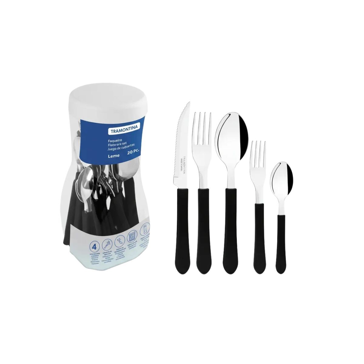 Juego Cubiertos Negro Pote 20pcs Tramontina 