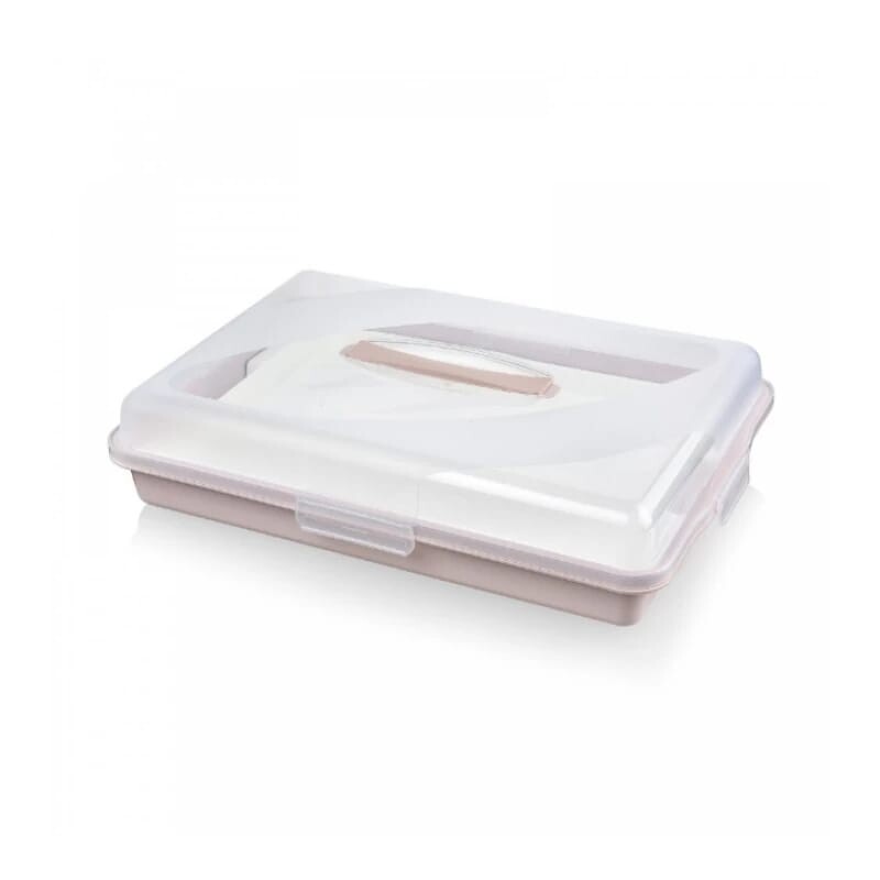 Recipiente Plástico para Pasteleria con Bandeja ROSADO