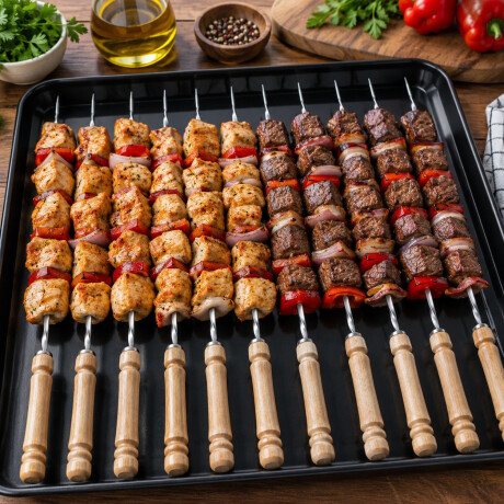 Pinchos para Brochete en Acero Inoxidable y Mango Madera Set 12 Unidades Pinchos para Brochete en Acero Inoxidable y Mango Madera Set 12 Unidades