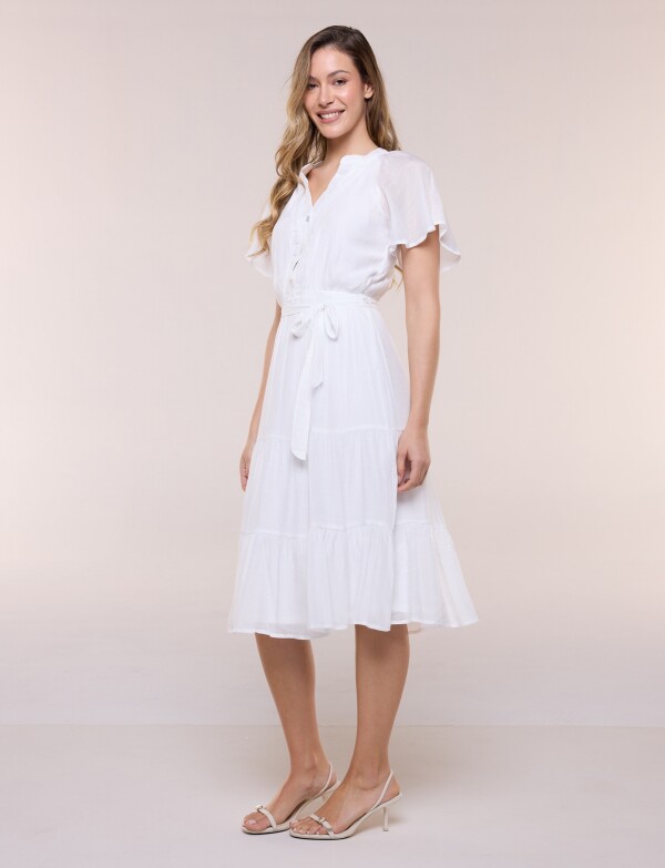 Vestido Con Lazo & Detalle Pun BLANCO