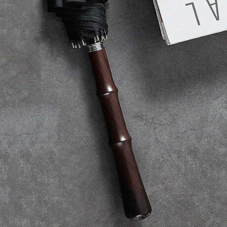 Paraguas Grande Largo Resistente Impermeable Mango Madera Negro