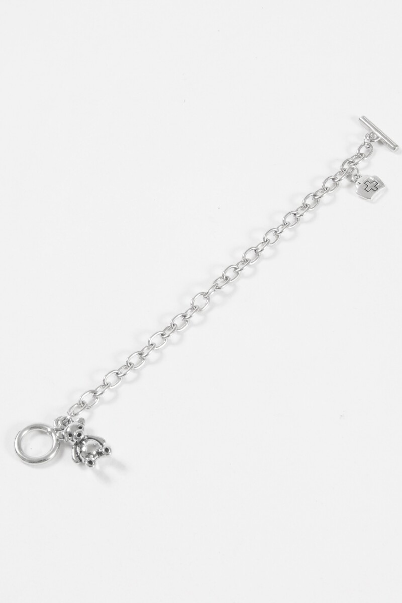 Pulsera eslabones dije teddy plateado