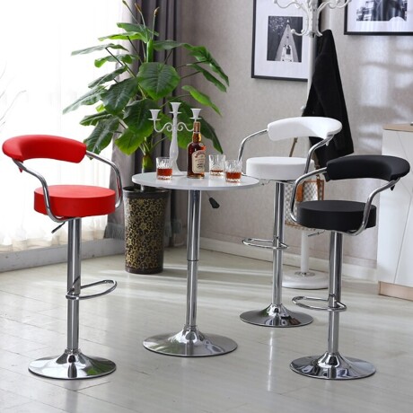 Silla Taburete Alto Regulable c/ Respaldo Giratoria Cromada Rojo