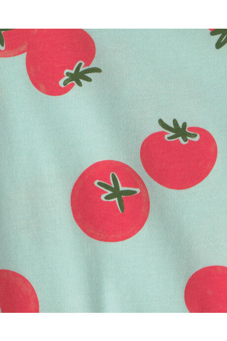 Remera de algodón, manga corta, verde, diseño tomates Sin color