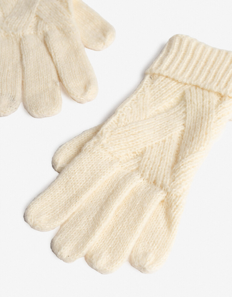 Guantes Tejidos Par De Guantes Con Punto Espigado - Blanco Crudo