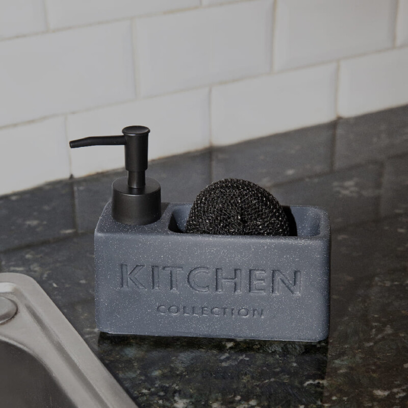 Dispensador de jabón de cocina con porta esponja negro