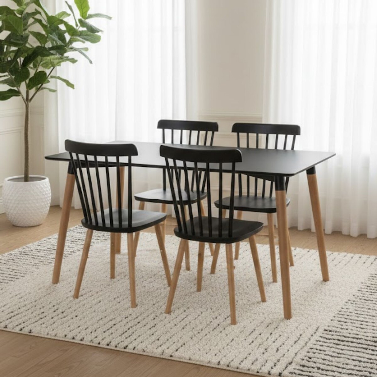 Juego de comedor 4 sillas Windsor - Negro 