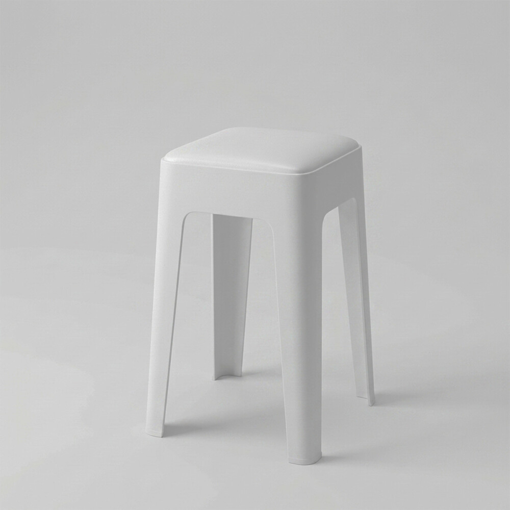 Banquito De Polipropileno Y Ecocuero Apilable Blanco
