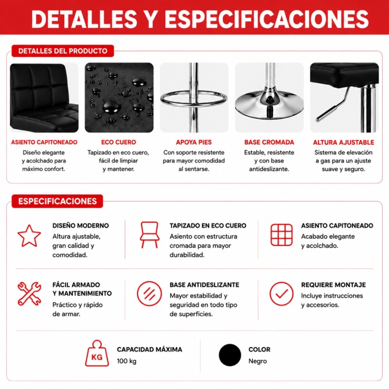 Butaca regulable en altura con respaldo NEGRO
