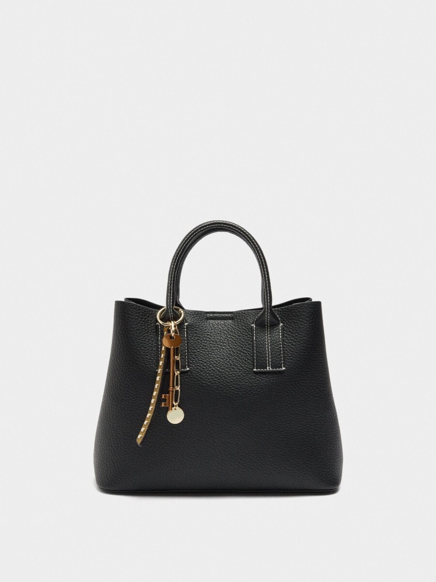 Bolso Tote Con Textura negro