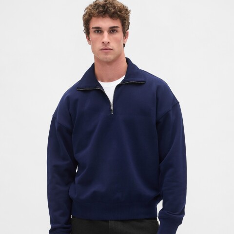 HVYWT LS ZIP POLO NAVY UNIFORM