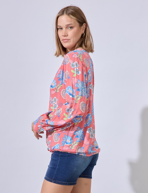 Blusa Puntilla Nudo CORAL/MULTI