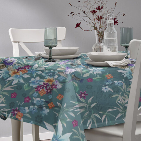 Mantel Waterproof Home Class 140 x 210 cm 4393 FLOR PETROLEO