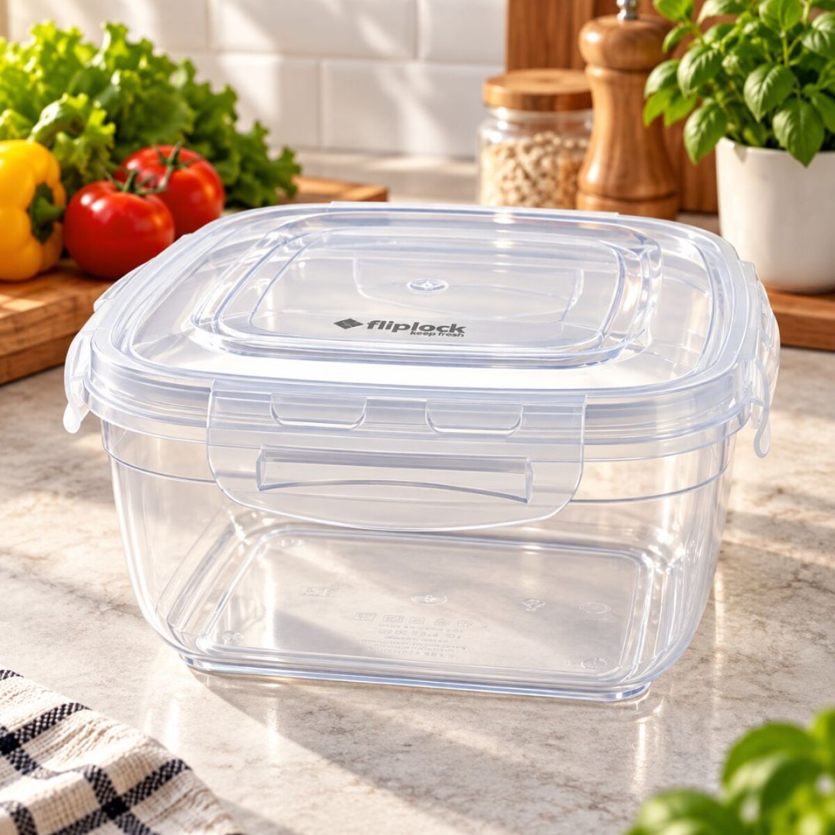 Pote Vianda Cuadrado de Plastico Fliplock 3,6 litros 