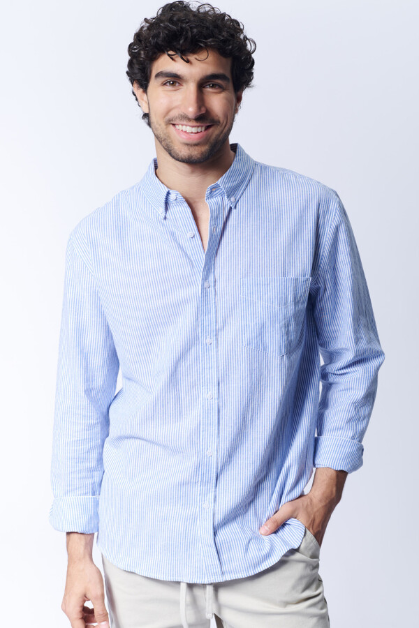 Camisa Con Lino Celeste