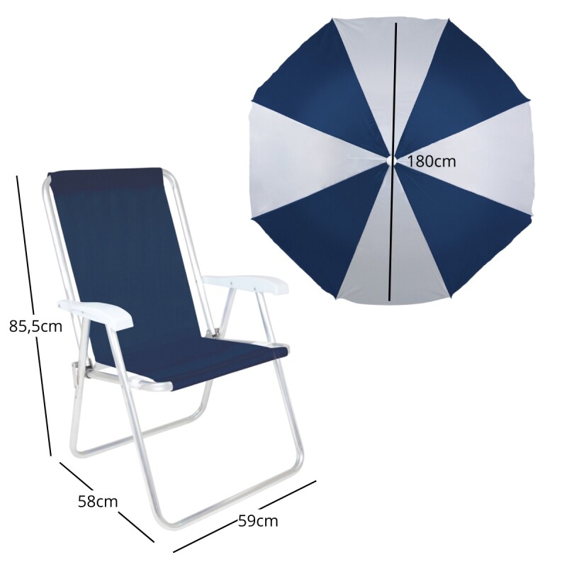 Set x2 Silla Alta Conforto Sannet + Sombrilla AZUL