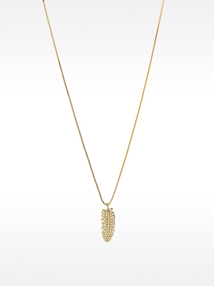 Collar Pluma Con Circonitas – Plata De Ley 925 dorado