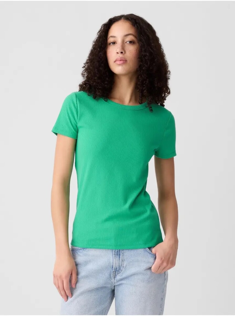 Remera Rib Manga Corta Mujer - Simply Green 17-5936 