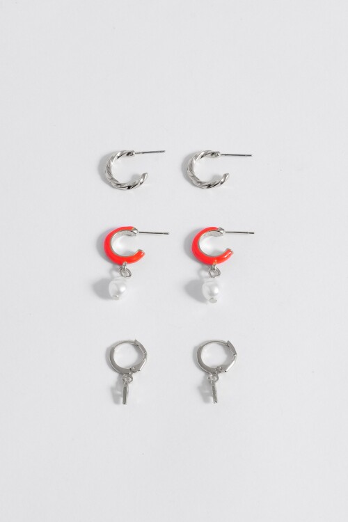 Set aros esmalte dije perla plateado