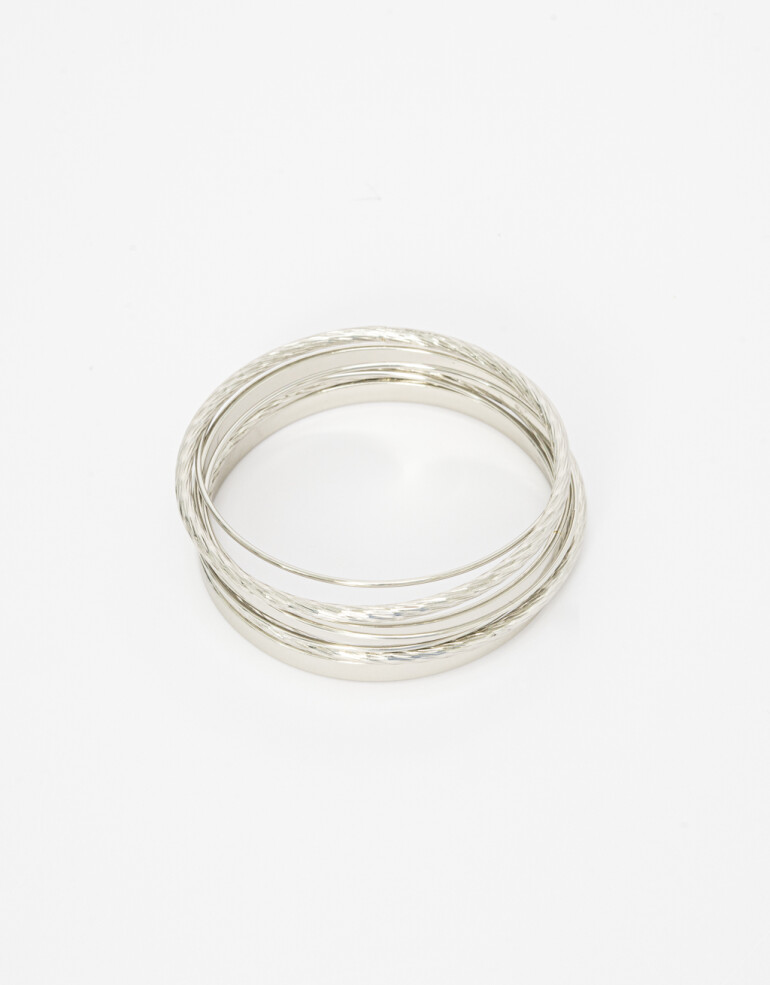 Pulseras Flexibles Sets Metal Set De Pulseras Labradas De Metal - Plateado Hematite