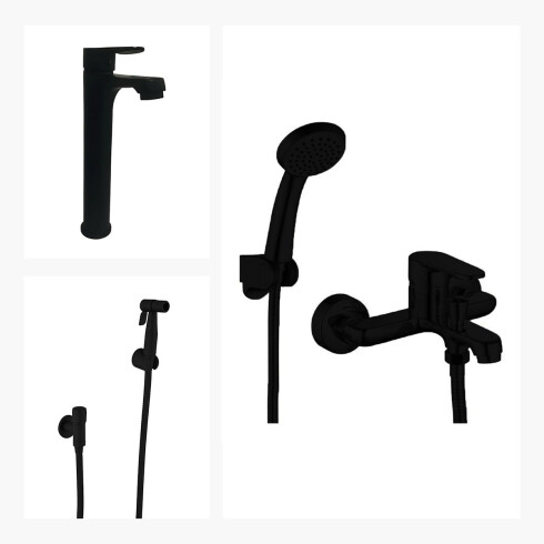 JUEGO DE GRIFERIA LAVATORIO ALTO DUCHA EXTERIOR Y DUCHA HIGIENICA 000