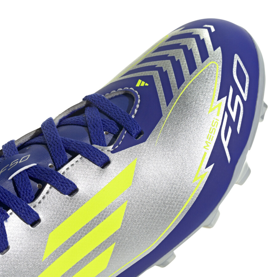 Championes de Niños Adidas Futbol 5 F50 Club TF Messi Plateado - Azul - Amarillo