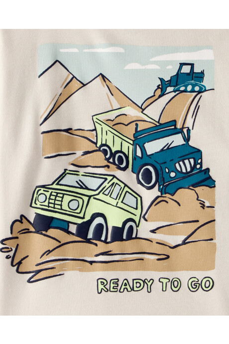 Remera de algodón, manga larga, beige, estampada Sin color