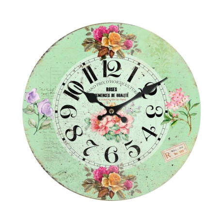Reloj De Pared Mdf D28.8X3.5Cm Roses Fondo Verde