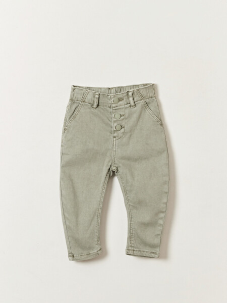 Pantalón cintura elastizada y botones Verde