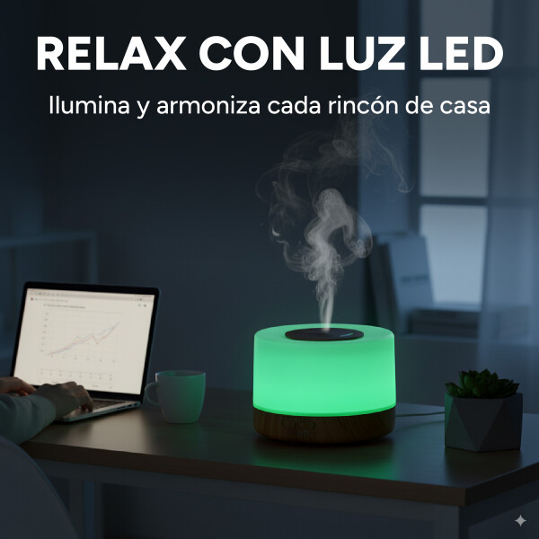 Humidificador Atomizador Aromático Ambiente Madera Luces RGB Humidificador Atomizador Aromático Ambiente Madera Luces RGB