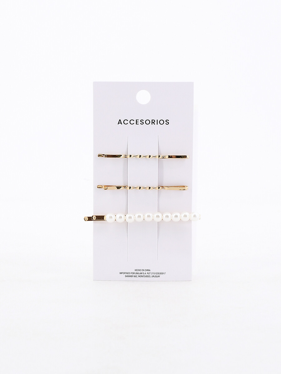 BROCHE PERLAS PACK x 3 - DORADO 