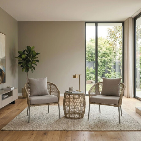 Juego De Jardin Rattan Lumax Exterior 2 Sillones + Mesa Beige