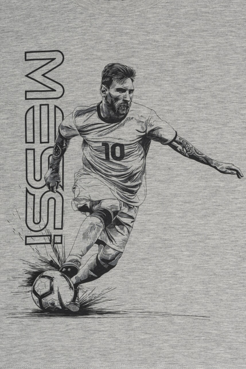 Remera Messi Manga Larga Niño Regular Grey