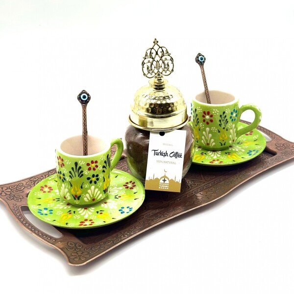 Set de café para dos personas de cerámica verde Set de café para dos personas de cerámica verde