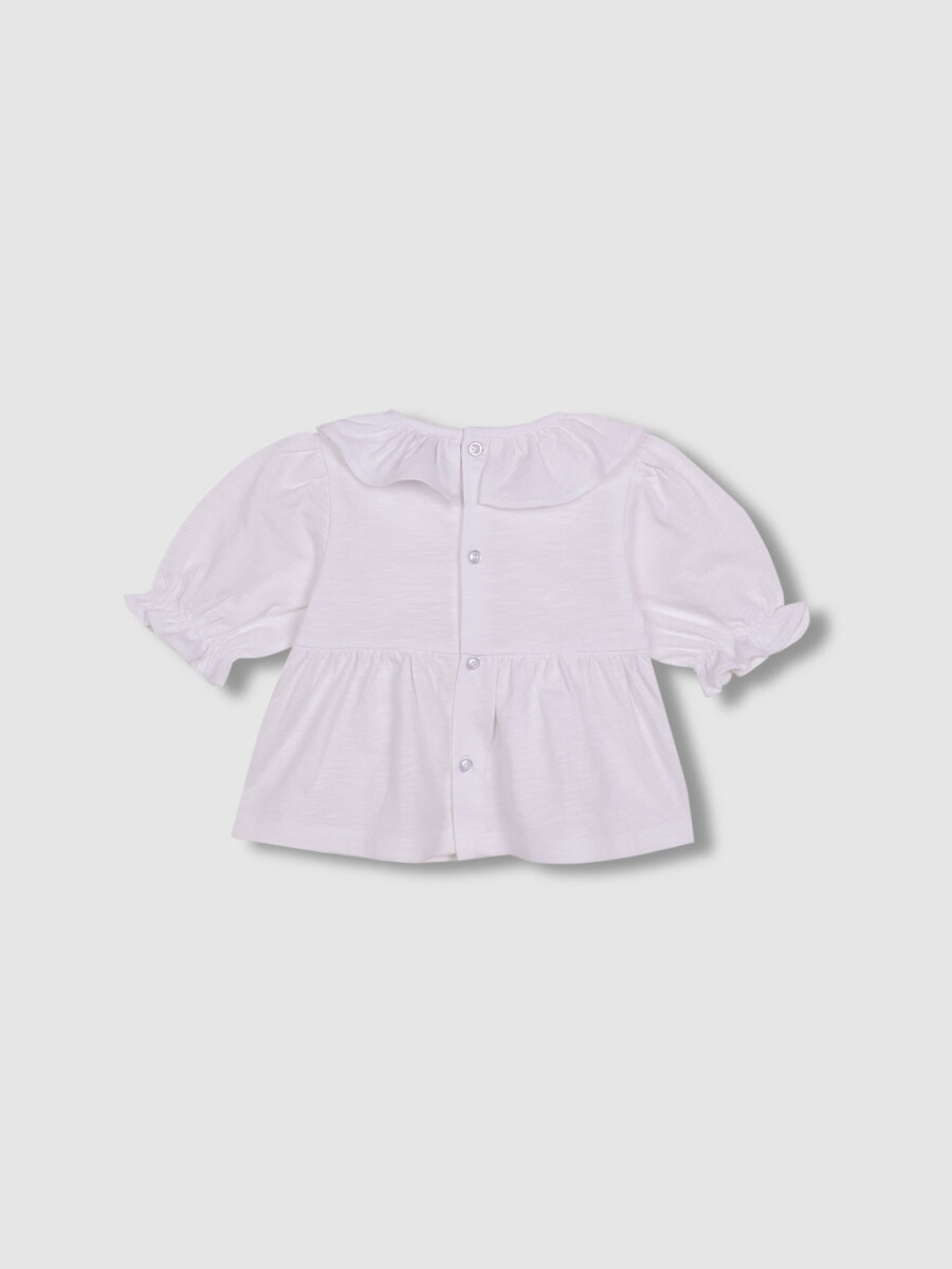 Camiseta De Manga Corta Con Cuello Volante Blanco