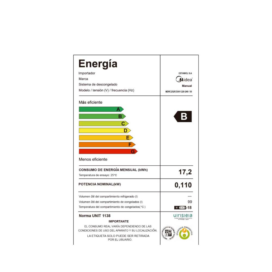 Freezer 99L Midea MDRC252FZG01 Freezer 99L Midea MDRC252FZG01