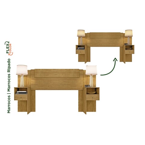 Respaldo y 2 Mesas de Luz Ajustables para Camas de 2 Plazas / Queen - Marruecos / Acanalado Respaldo y 2 Mesas de Luz Ajustables para Camas de 2 Plazas / Queen - Marruecos / Acanalado