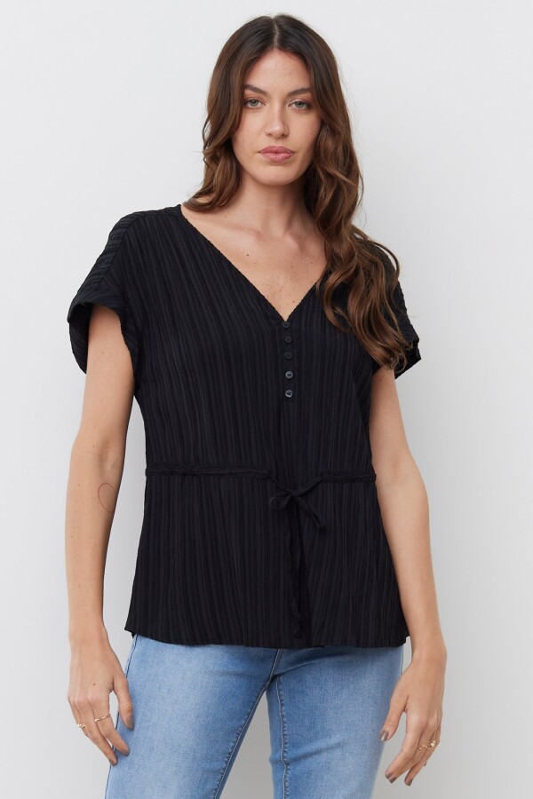 Blusa Algodon Escote V NEGRO