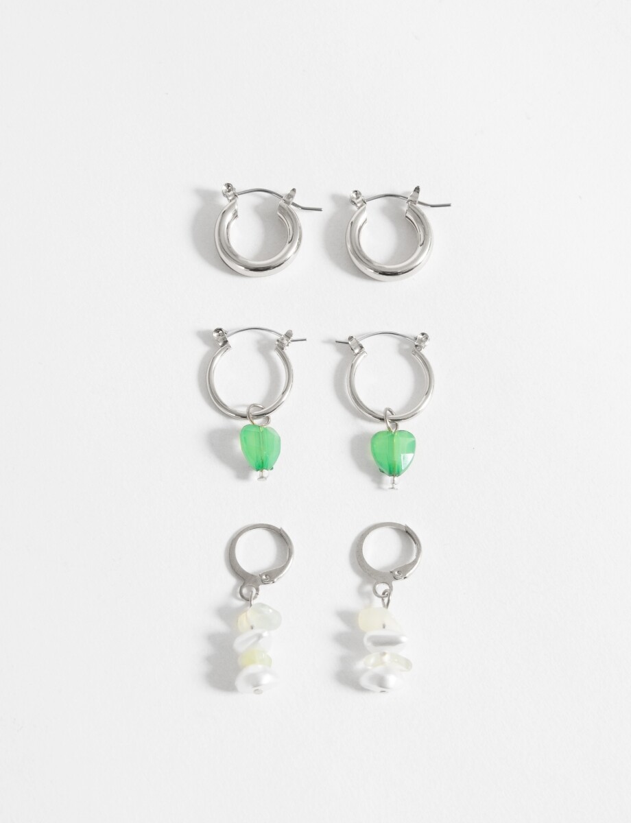 Set de aros piedra y perlas - plateado 