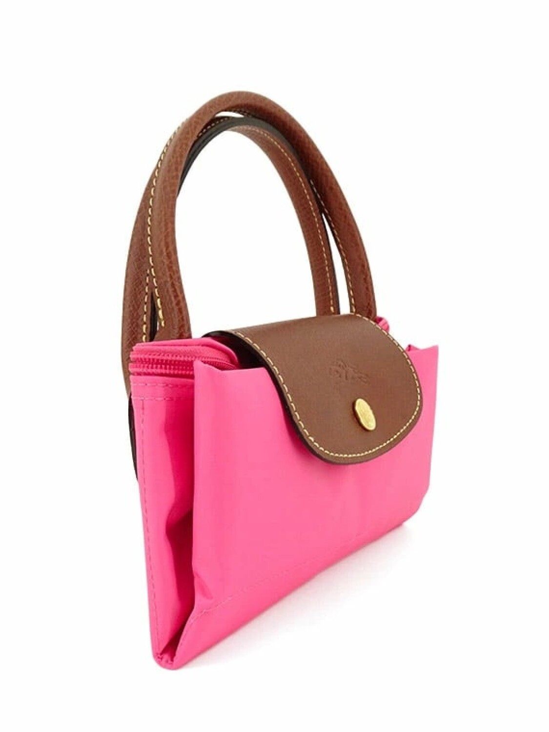 Longchamp -Cartera Longchamp plegable de nylon con cierre y asa corta, Le pliage S Fucsia