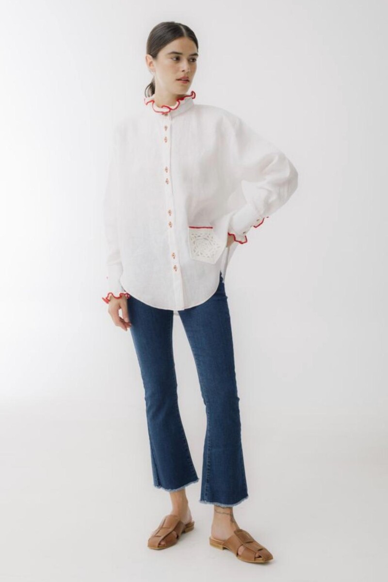 Camisa Ota Linen Crochet Blanco
